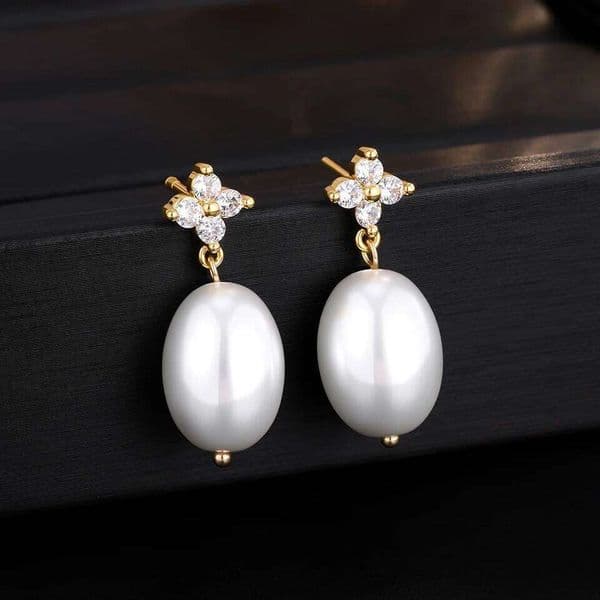 ZAKOL New Exquisite Zircon Oval Pearls Drop Dangle for Women Elegant Bridal Earrings Wedding Jewelry