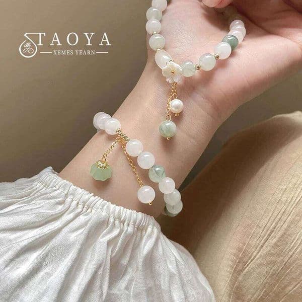 Chinese Style Natural Stone Ball String Flower Pearl Pendant Charm Bracelets 2025 New Wrist Accessories Fresh Jewelry for Girls