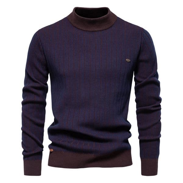 WOZK autumn and winter new semi high neck slim striped top fashionable high-quality men's pullover sweater warm