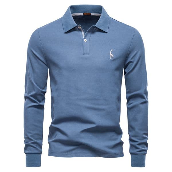 WOZK autumn men's solid color long sleeved polo shirt with a lapel casual top, versatile and high-quality polo shirt for men designer work
