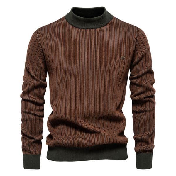 WOZK autumn and winter new semi high neck slim striped top fashionable high-quality men's pullover sweater