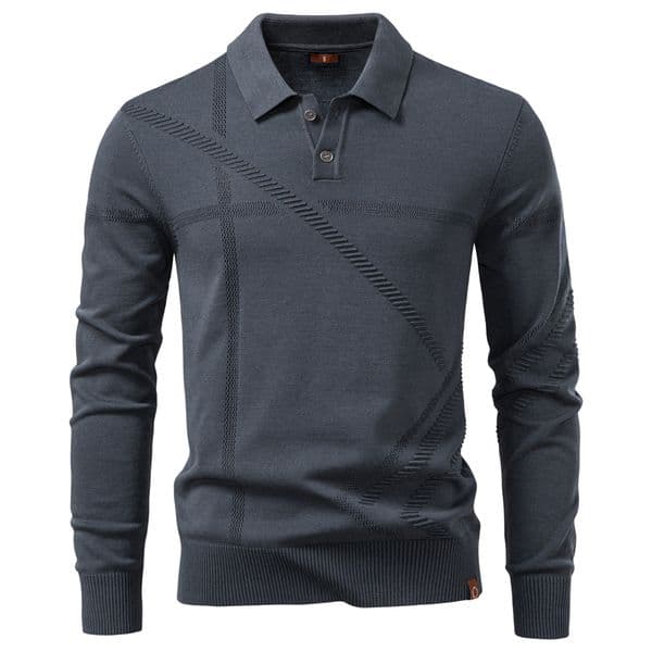 WOZK autumn and winter new men's business casual sweater jacquard lapel knitted sweater men's top polo shirt men warm