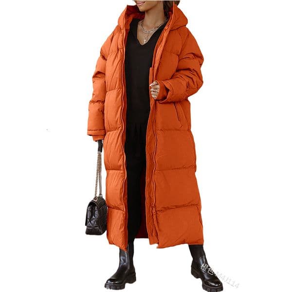 2025 Cross-Border Amazon Hooded Solid Color Extended Cotton Fashion Casual Zipper Long Sleeve Women's Jacket