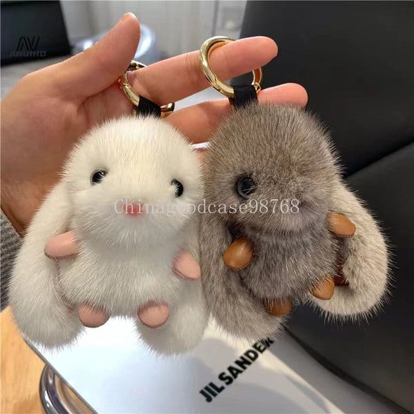 Cute Fluffy Rabbit Keychain Ring Plush Pompon Bunny Bag Pendant For Couple Car Key Ring Jewelry Gifts