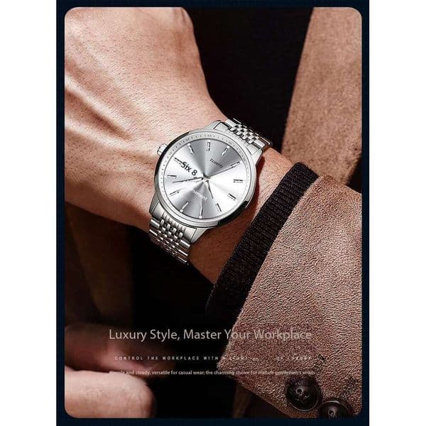 Men's 42mm Stainless Steel Mechanical Watch with Luminous Dial, Date Week Display Waterproof Calendar Business Sports Style