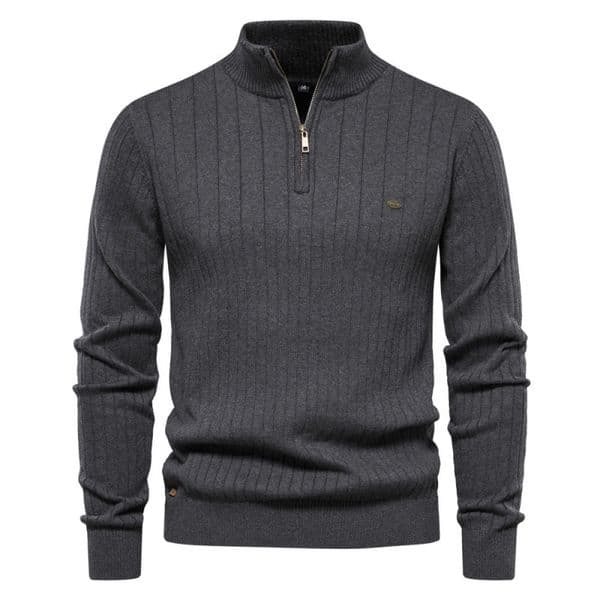 WOZK stand up collar cotton men's sweater casual half zipper solid color pullover high-quality men's knitted sweater designer warm
