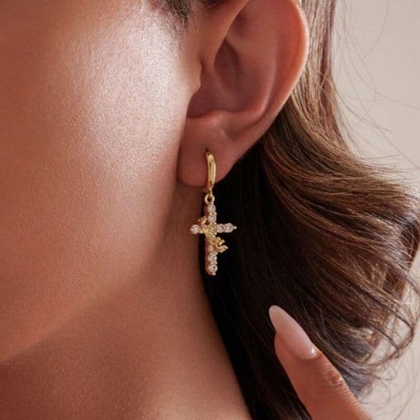 Cross Designer Necklace Pearl Stud Earrings Fashion Jewelry