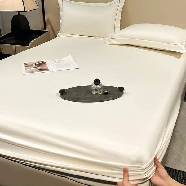 Bestseller New Artificial Washed Silk Bed Set with Elastic Band High-quality Silky Queen Fitted Sheet King Size Bedsheet Pillowcases ddmytues