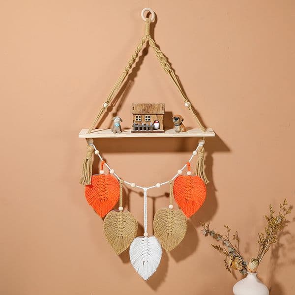 Wooden Macrame Wall Hanging Shelves - Boho Floating Shelves Macrame Plant Shelf Rustic Wall Decor for Bedroom Living Room Office
