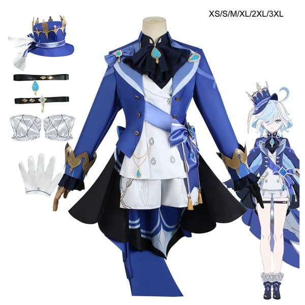 Game Genshin Impact Furina Cosplay Costume With All Accessories Complete Outfits Wig white Blue Clothes Halloween Carnival Party