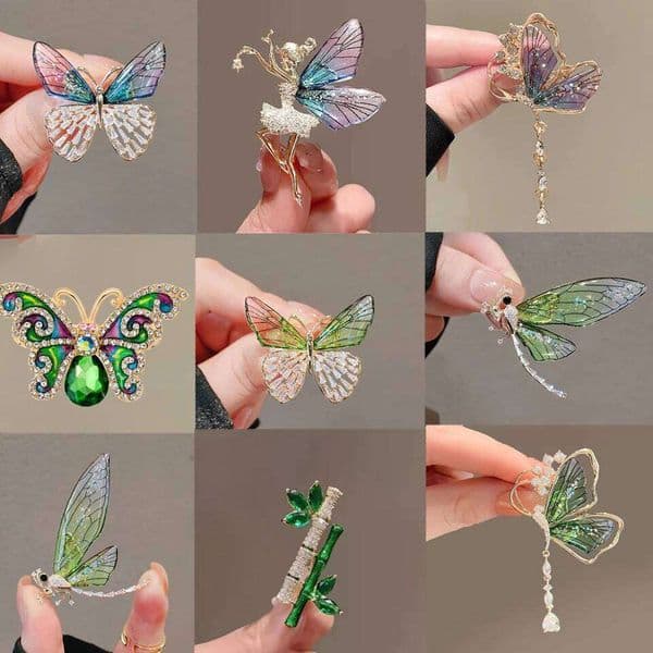 ZAKOL Exquisite Green Crystal Butterfly Dragonfly Brooch Fashion Lapel Pins for Women Girl Autumn Winter Versatile Accessories