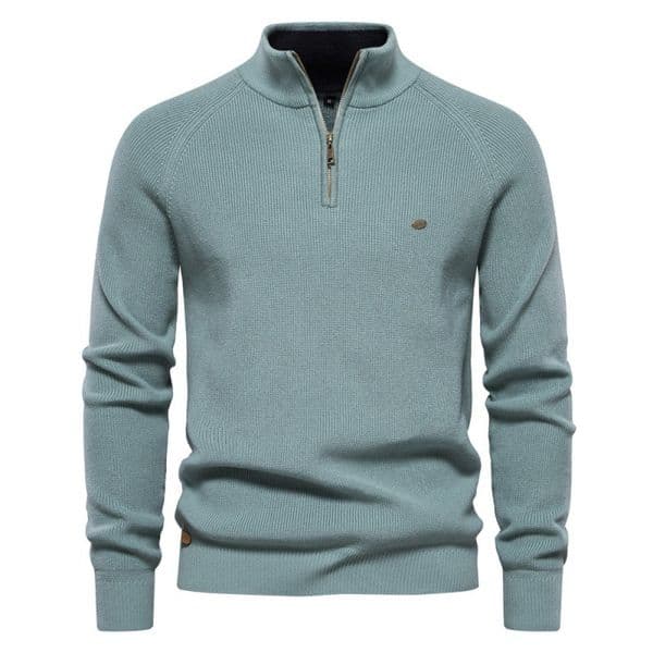 WOZK autumn and winter new men's semi open chest sweater men's long sleeved stand up collar solid color versatile casual warm work