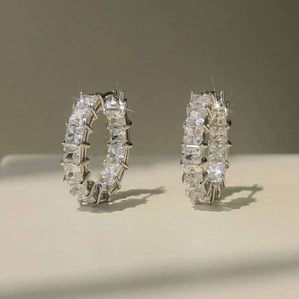 Huitan Hot Princess Crystal CZ Hoop Earrings for Women Small Circle Luxury Accessories Daily Wear Party Versatile Trendy Jewelry