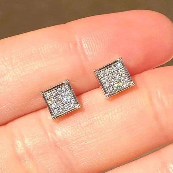 Huitan Trendy Square Shape Stud Earrings Unisex Daily Jewelry Silver Color Bright Zirconia Accessories for Engagement Ceremony