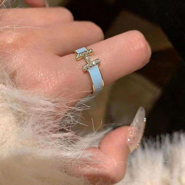 H Letter Women's Ring Enamel Zirconia Material French-inspired Luxury Style