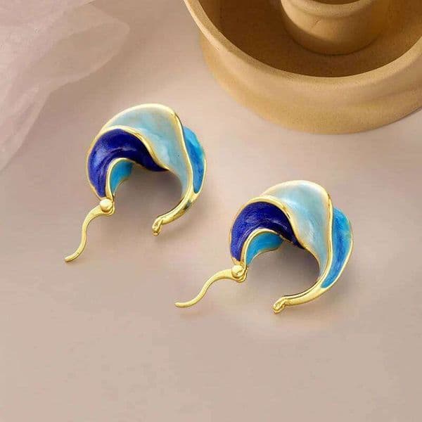 Huitan Bohemia Blue Enamel for Women Vocation Ear Accessories Spiral Design Female Earrings Dance Party Chic Jewelry