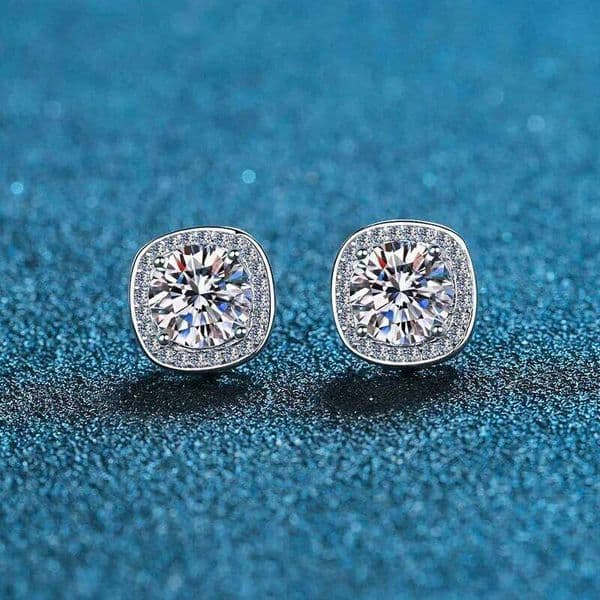 18K Gold Studded Diamond Classic Earring Princess Bag Pt950 Platinum 1 Ct Moissanite Fashionable And Simple Earrings Fd8