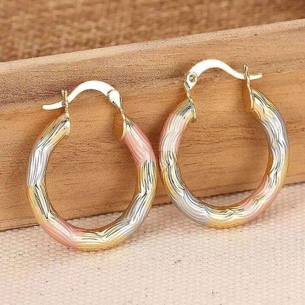 Huitan Luxury Women Three Tone Metal Hoop Earrings for Wedding Party Engagement Elegant Delicate Accessories Fashion Jewelry