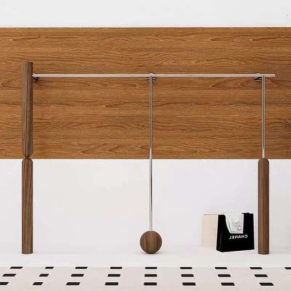Stainless Steel & Wood Grain Clothing Rack, Wall Display Shelf Floor Standing Garment Rack for Men Women Boutique Store