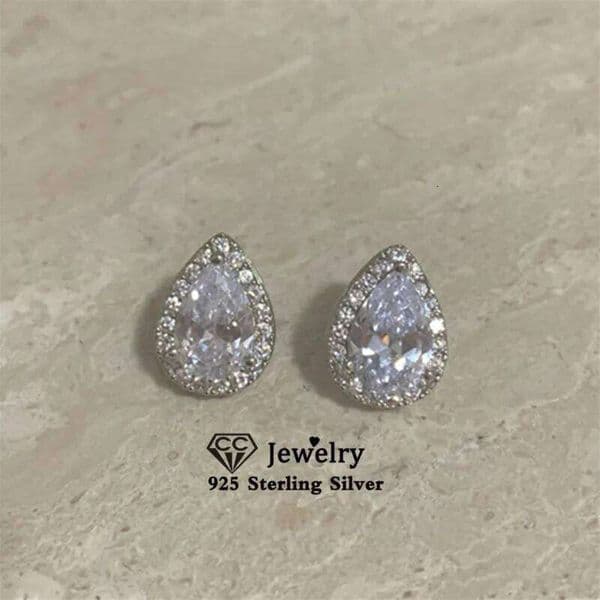 Women's Stud 925 Silver Needle Waterdrop Cubic Zircon Earrings Wedding Brincos Bridal Fine Jewelry Bijoux Femme E051