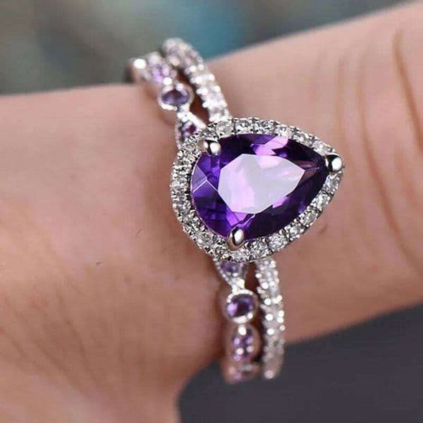 Huitan Elegant 2Pcs/Set Rings Hot Appealing Wedding Engagement Jewelry Set for Women Charms Trendy Gorgeous Finger Accessories