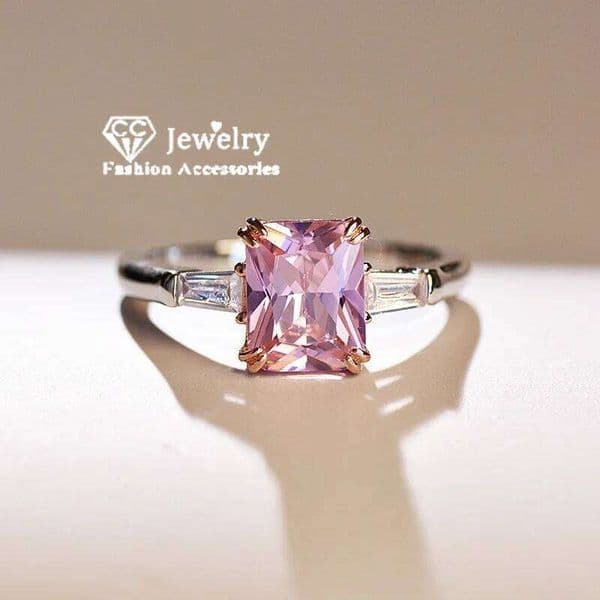 CC Pink Ring Woman Engagement Wedding Jewelry Fashion Party Accessories AAAAA Shine Rectangle Zircon Stone Best Gift CC1663