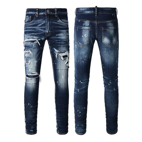 WOZK trendy brand fashion d2 style jeans for men, slim fit and handsome with distressed patches, retro blue men's jeans, men's pants