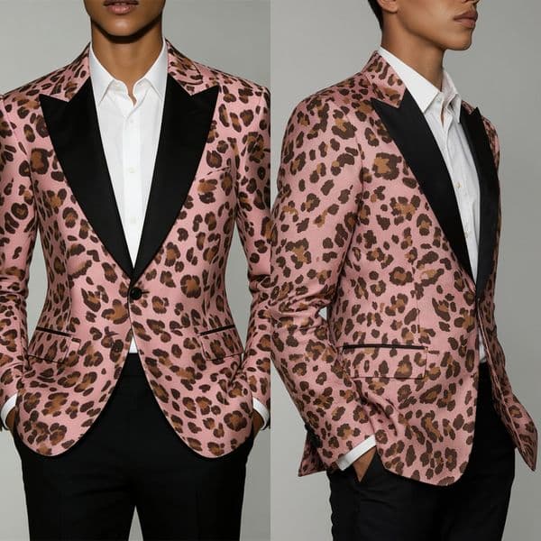 Fashion Leopard Print Men Tuxedos Peaked Lapel Groom Wear One Piece Business Birthday Party Jacket Customized