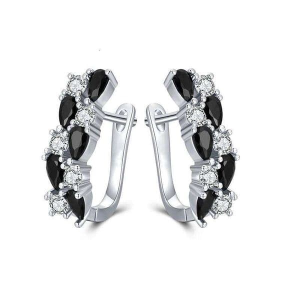 Huitan Black and White CZ Hoop Earrings for Women Newly Designed Fashionable Female Accessories Daily Wear Wedding Trend Jewelry