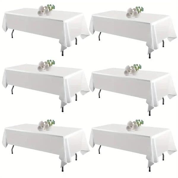 6Pcs White Tablecloth Rectangle Table Cloth Stain and Wrinkle Resistant Washable Polyester Table Cover for Dining Table Decor