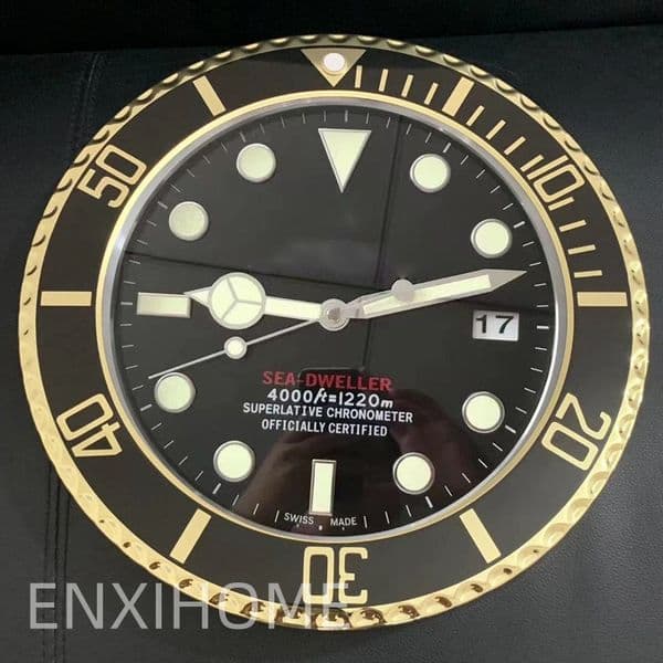 Deep Sea Dweller Design Luxury Wall Clock Metal Wall Watch Gold Black Mute Sweeping Hands Quartz Reloj De Pared Housewarming Gift Luminous 13.5 inch