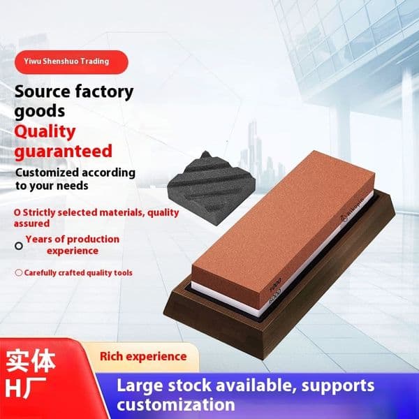 Double-Sided Sharpening Polishing Oil Stone Fine Grinding Whetstone with Bamboo Base Angle Factory Handmade