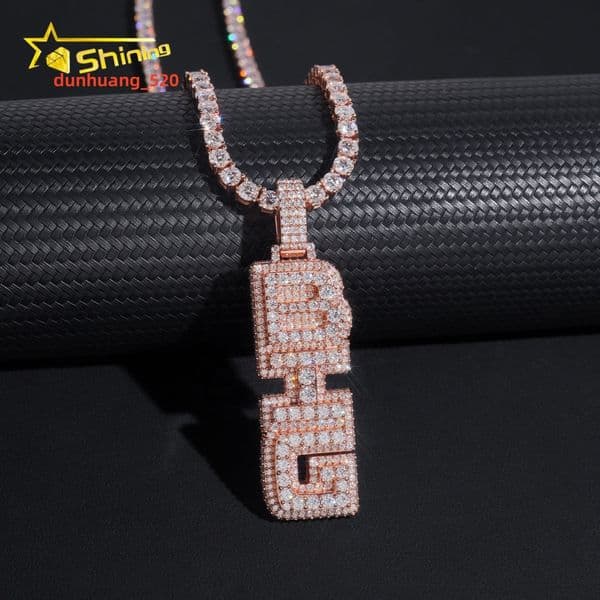 Moissanite Bling Jewelry 925 Sterling Silver Rose Gold Vertical Letter Hip Hop Custom Moissanite Pendant for Tennis Chain