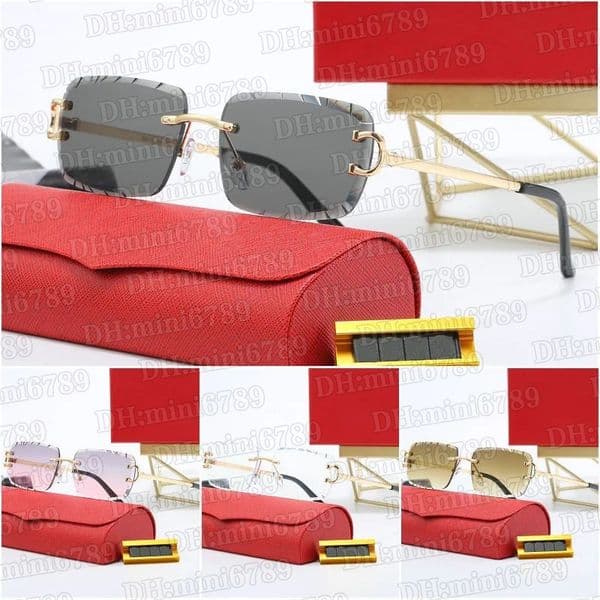 Designer Sunglasses Sports Mens Women Gold and Silver Frameless Metal Round Oval Optical Frame Black Grey Blue Transparent Lens Sun Eyewear cardia Glasses top100
