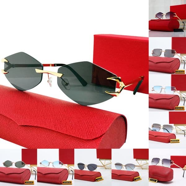 Designer Sunglasses Mens Woman Rimless Buffalo Horn Sun Glasses Rectangular Frame Sport Polarized Eyewear Driving Accessories Eyeglasses