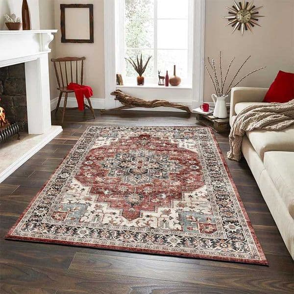 VIKAMA Tribal Summer Tropical Area Rugs Wine Red Traditional Boho Vintage Rug Carpet for Bedroom Dining Living Room Mat