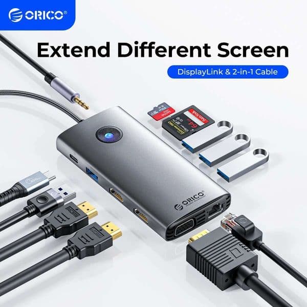 ORICO DisplayLink Docking Station Type USB C 3.0 to 4K60hz HDMI-Compatible DP PD100W SD Hub Adapter For Apple M1 M2 Windows Mac