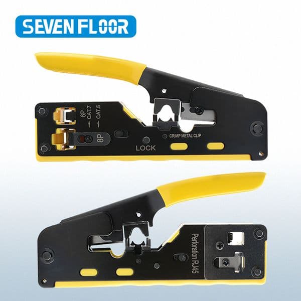 Straight RJ45 Crimping Tool Kit, Integrated Ethernet Crimper Cat6 Cat5 Crimping Tool Ratchet Modular Data Cable Crimper