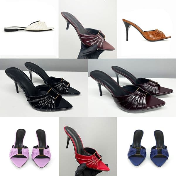 large Size Eu44 Slippers For Women Babylone Mules Summer Leather Mules Classic Designer Sandals Open Toe High Heels Fashion Party Dress Shoes 831
