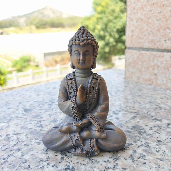 Stone Color Thailand Buddha Statue Ornaments Resin Home Zen Garden Decoration Meditation Buddha Sculpture Feng Shui Figurines 2#
