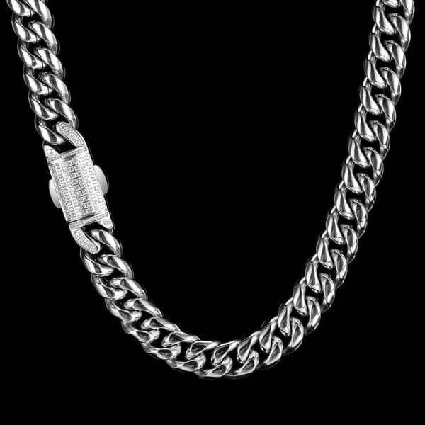 NUOYA 12mm HipHop Full Dia Clasp Link Gold Plated Stainless Steel Miami Cuban Chain Necklace Men aaa
