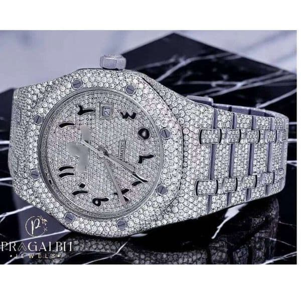 Iced Out Moissanite for Men Dia Style Waterproof Stainless Steel Bling Wrist Watch Gift Ready