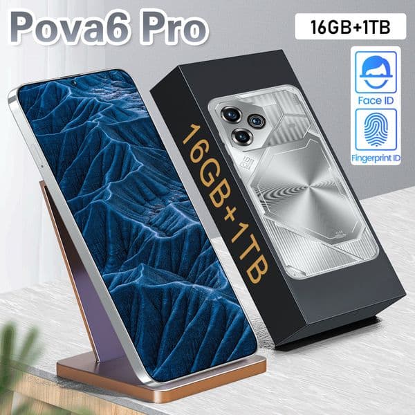 Hot Pova6 Pro Phone 16+1T Android 8.1 Perforated Screen Cell Phones Unlock Touch Screen Phone Androids Camera Telephone HD Display Face Recognition