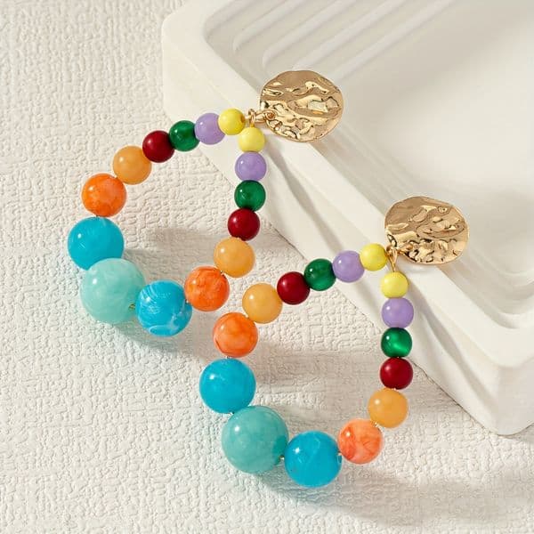 Trendy Rainbow Beaded Women's Exaggerated Long Tassel Personality Colorful Stud Earrings Fashion Accessories