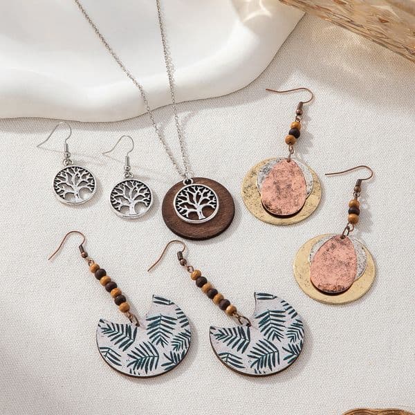 Ethnic Necklace Pendant Sweater Chain Wooden Earrings Niche Creative 1 Bohemian Vintage Style