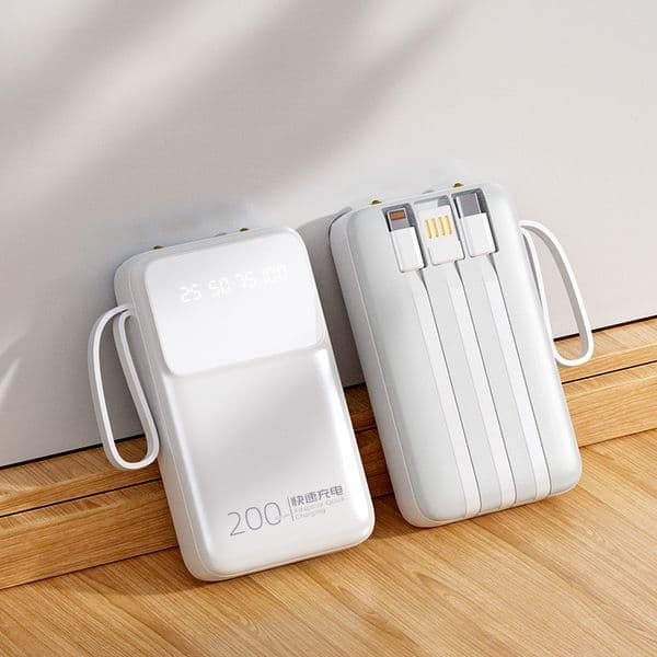 20000mAh Ultra Large Capacity Portable Power Bank with 3 Built in Cables Ideal for Travel, Office Outdoor Custom Logo Printed Wholesale Retailers Gift Suppliers