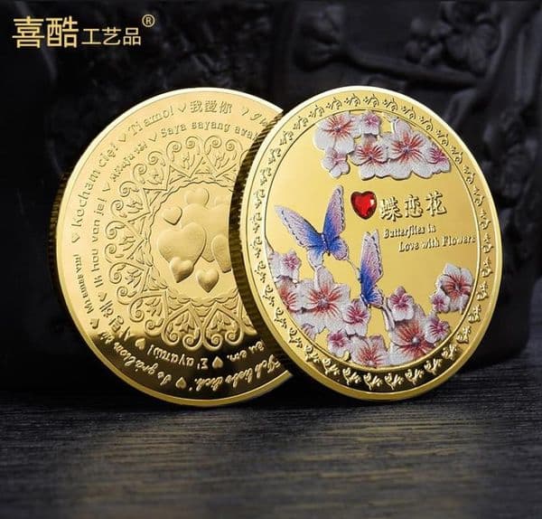 Arts and Crafts Butterfly Love Flower Love commemorative coin Embossed Diamond Romantic Art Commemorative Medallion