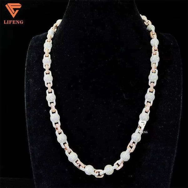 VVS Moissanite Dia Ball Custom Two Tone Hip Hop Fashion Jewelry Charm Necklace for Men Sier Chain