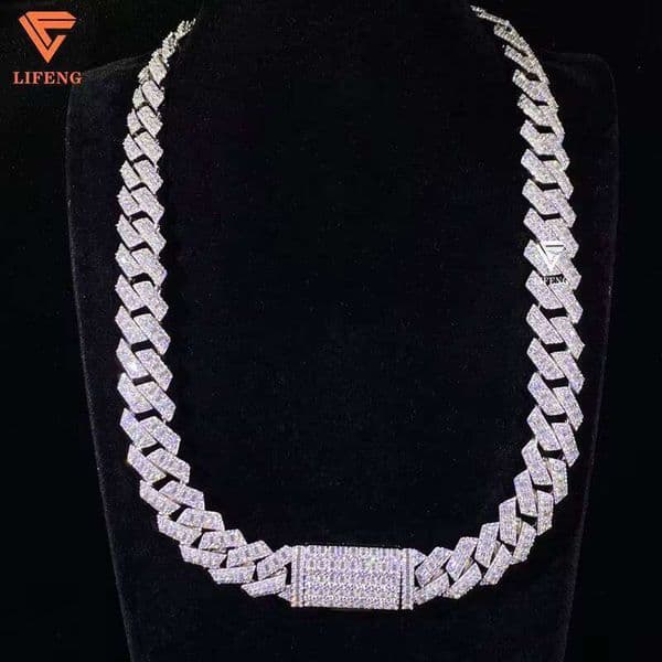 Custom 18mm Baguette Cut VVS Moissanite Necklace Solid Sier Cuban Link Chain for Men Hip Hop Style Fine Jewelry