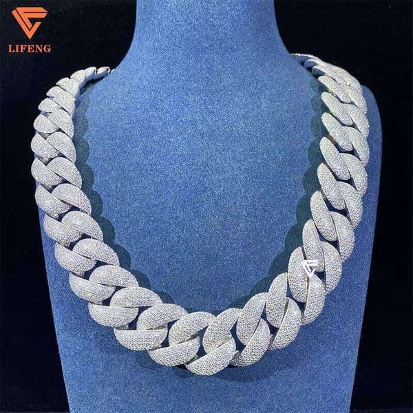 23mm 7rows Custom White Gold Plated Sterling Sier Bubble Charm Necklace Hip Hop Moissanite Dia Cuban Link Chain
